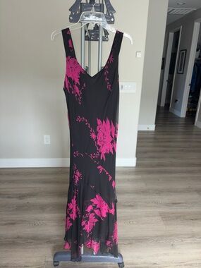 Dress Barn Silk Black & Hot Pink Floral Dress Y2K (Size 12)